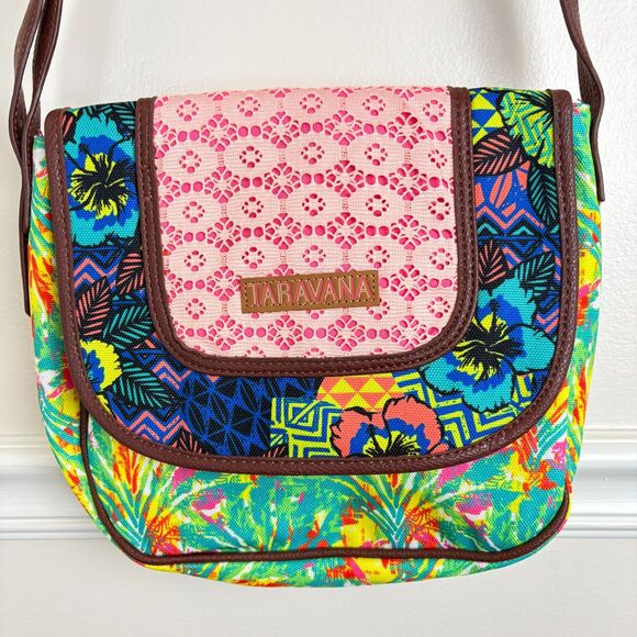 Taravana Handbags - Taravana Crossbody Messenger Bag Tropical Multicolor Patterns Interior Pocket